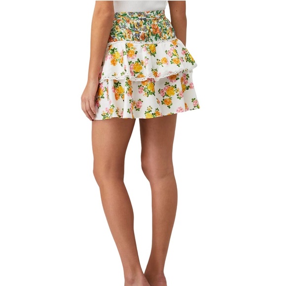 For Love & Lemons Rosalyn Miniskirt Green Yellow Pink Marigold Floral Size M - Picture 2 of 13